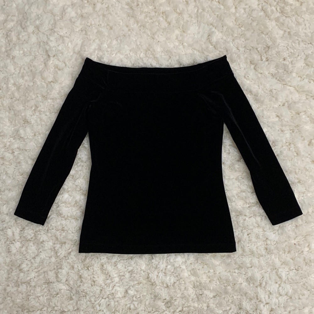 Ann Taylor Black Velvet Off the Shoulder Shirt Size XS